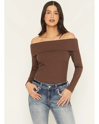 Shyanne Women's Rib Knit Off The Shoulder Long Sleeve Shirt