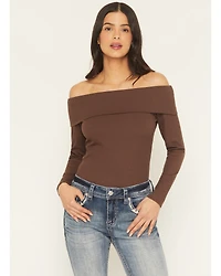 Shyanne Women's Rib Knit Off The Shoulder Long Sleeve Shirt