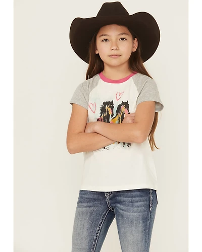 Rock & Roll Denim Girls' Horses Heart Short Sleeve Graphic Tee