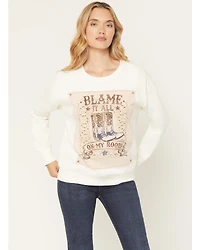 Blended Women's Boots Embellished Graphic Crewneck Sweatshirt