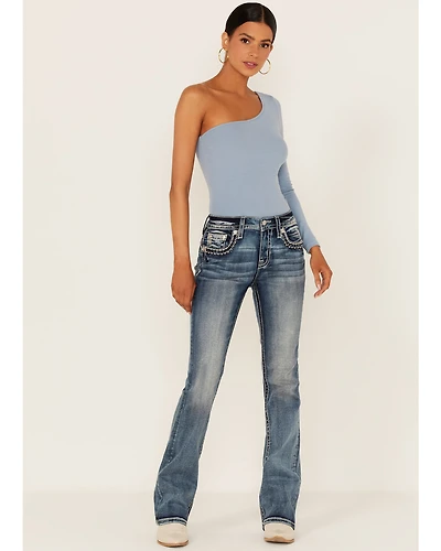 Miss Me Women's Border Flap Pocket Bootcut Jeans