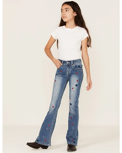 Shyanne Girls' Americana Star Light Wash Flare Jeans