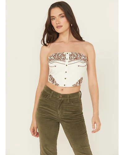 Blue B Women's Western Embroidered Strapless Cropped Shirt