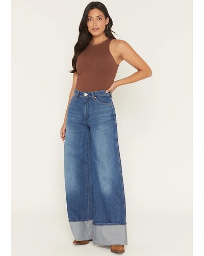 Wrangler Women's Medium Wash High Rise Cuffed Trouser Denim Jeans