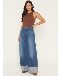 Wrangler Women's Medium Wash High Rise Cuffed Trouser Denim Jeans