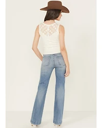 7 For All Mankind Women's Light Wash Pine Mid Rise Trouser Leg Stretch Denim Jeans