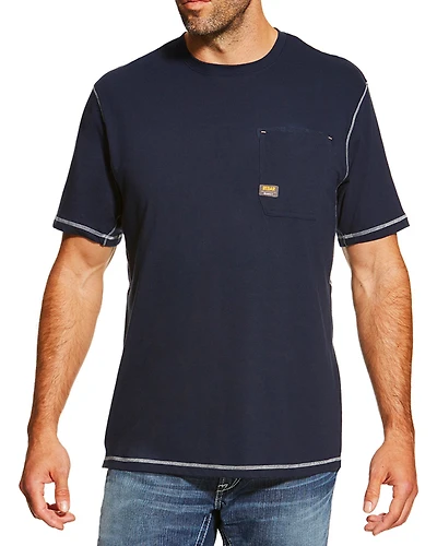 Ariat Men's Navy Rebar Crew Short Sleeve Pocket Tee
