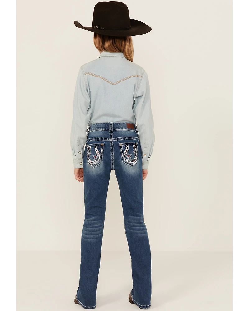 Shyanne Little Girls' Americana Horseshoe Pocket Stretch Bootcut Jeans