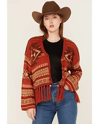 Rock & Roll Denim Women's Southwestern Print Fringe Cardigan