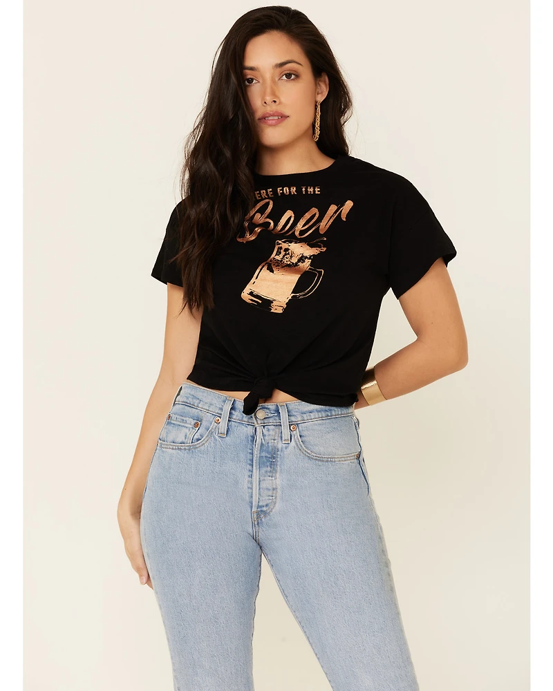 Shyanne Women's Here For The Beer Graphic Tie-Front Short Sleeve Tee