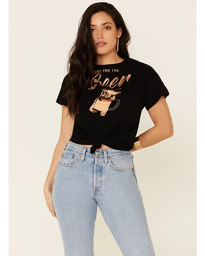 Shyanne Women's Here For The Beer Graphic Tie-Front Short Sleeve Tee
