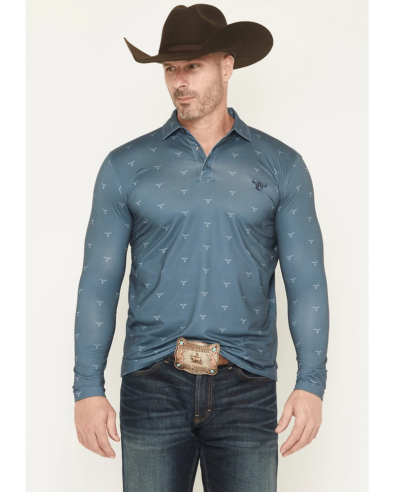 Cowboy Hardware Men's Steerhead Print Long Sleeve Snap Polo