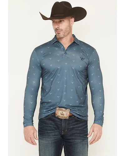Cowboy Hardware Men's Steerhead Print Long Sleeve Snap Polo