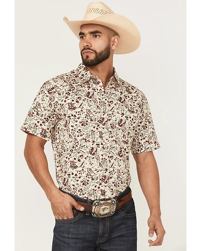 Cody James Men's Red River Floral Print Short Sleeve Button-Down Stretch Western Shirt
