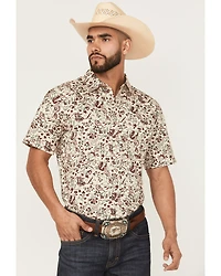 Cody James Men's Red River Floral Print Short Sleeve Button-Down Stretch Western Shirt