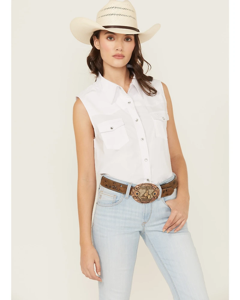 Cowgirl Hardware Women's Solid Sleeveless Snap Stretch Western Shirt