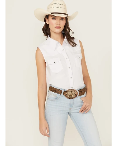 Cowgirl Hardware Women's Solid Sleeveless Snap Stretch Western Shirt