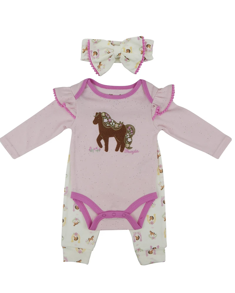 Wrangler Infant Girls' Pony Onesie Set - 3 Piece