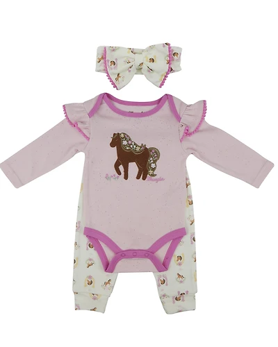 Wrangler Infant Girls' Pony Onesie Set - 3 Piece