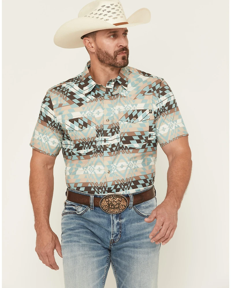 RANK 45® Men's Eagle Pass Southwestern Print Short Sleeve Snap Performance Western Shirt