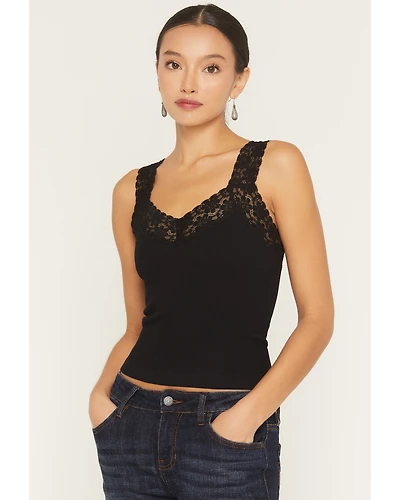 By Together Women's Seamless Lace Ribbed Tank