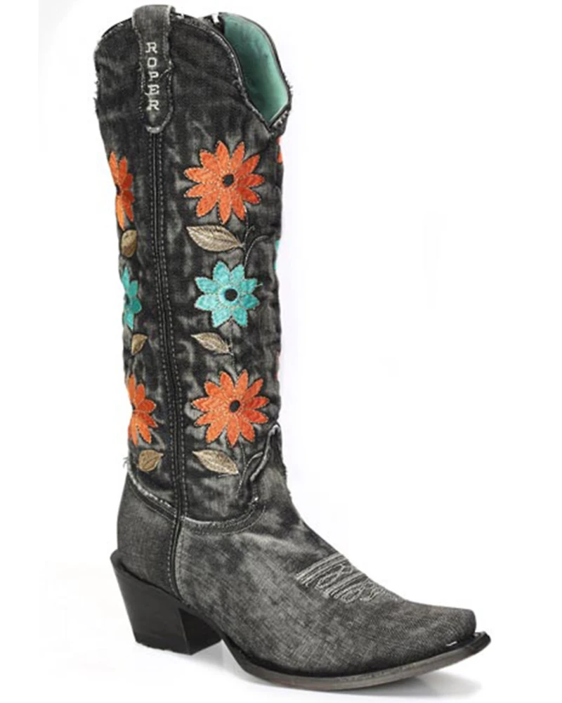 Roper Women's Flower Power Tall Western Boots - Snip Toe