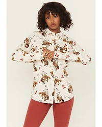 Wrangler Retro Women's Bucking Horse Conversational Print Long Sleeve Snap Western Shirt