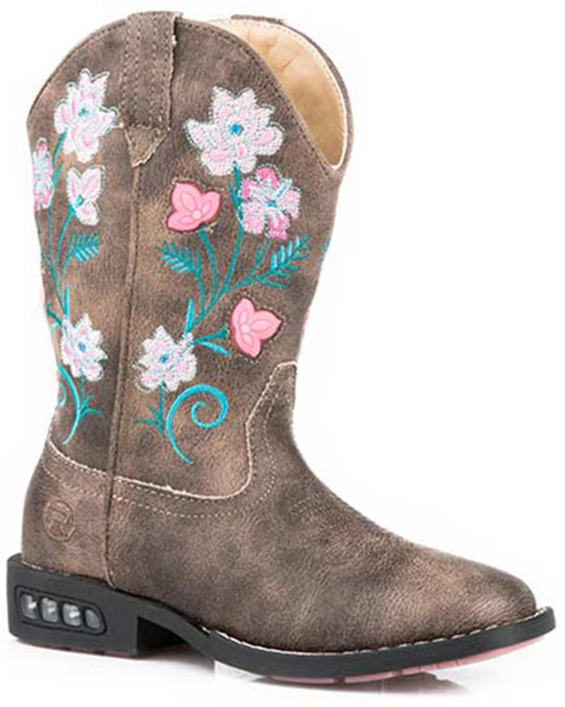 Roper Girls' Dazzle Floral Lights Western Boots - Broad Square Toe