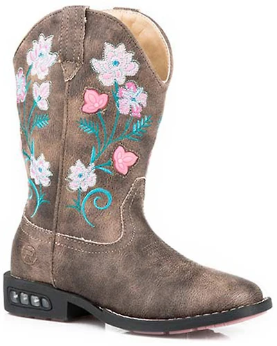 Roper Girls' Dazzle Floral Lights Western Boots - Broad Square Toe