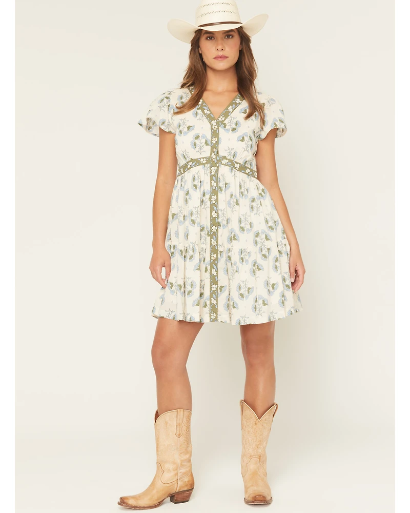 Bila Women's Monaco Floral Border Short Sleeve Mini Dress