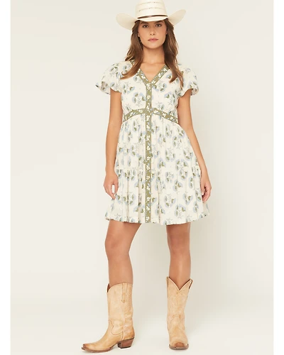 Bila Women's Monaco Floral Border Short Sleeve Mini Dress