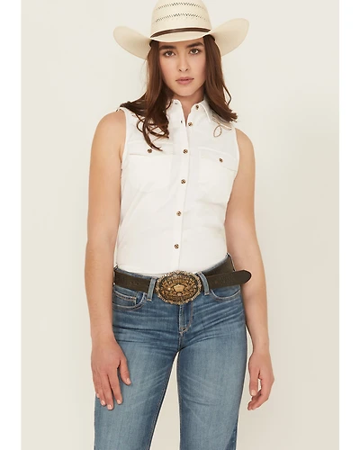 Shyanne Women's Embroidered Sleeveless Button-Down Western Shirt