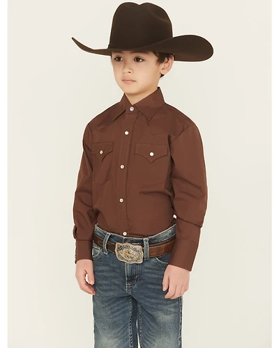 Ely Walker Boys' Solid Long Sleeve Pearl Snap Western Shirt