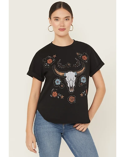 Idyllwind Women's Studded Bull Skull Short Sleeve Graphic Tee