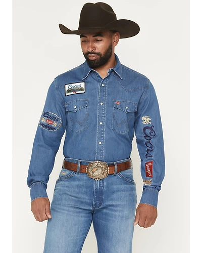 Wrangler X Coors Banquet Men's Embroidered Denim Long Sleeve Snap Western Shirt