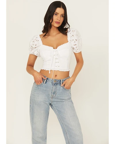 Miss Me Women's Eyelet Sleeve Bustier Top