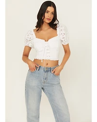 Miss Me Women's Eyelet Sleeve Bustier Top