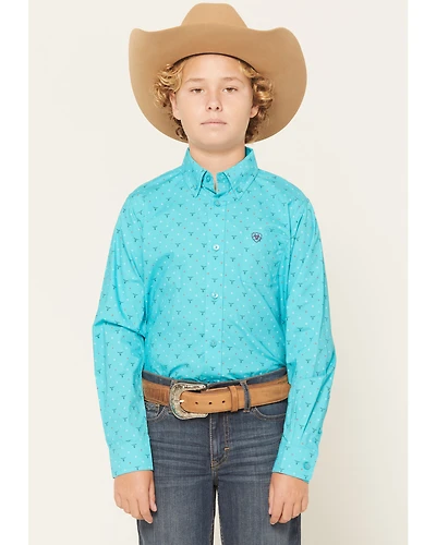 Ariat Boys' Steer Print Long Sleeve Button-Down Western Shirt