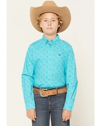Ariat Boys' Steer Print Long Sleeve Button-Down Western Shirt