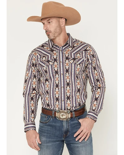 RANK 45® Men's White Mountain Southwestern Striped Print Long Sleeve Snap Stretch Western Shirt