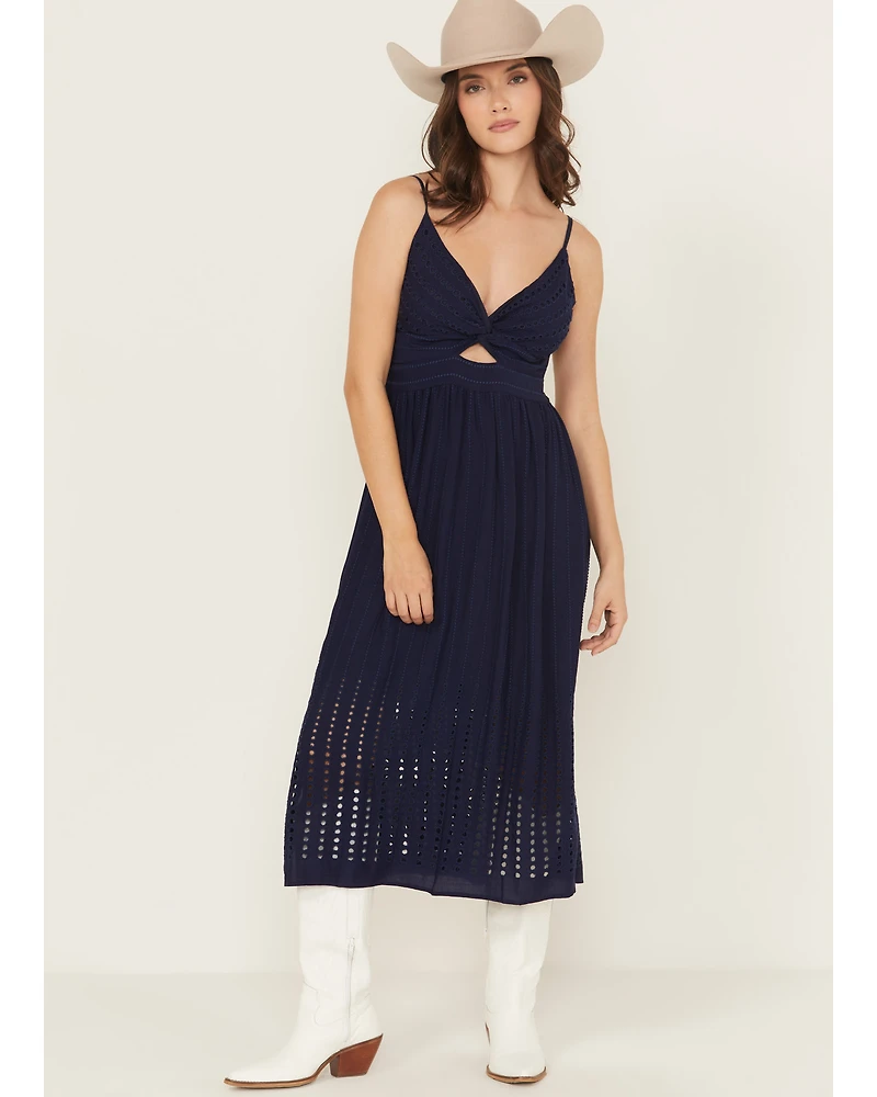 Angie Women's Embroidered Knot Front Midi Dress