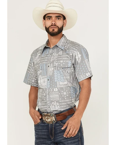 Cowboy Hardware Men's Southwestern Bandana Print Short Sleeve Snap Western Shirt