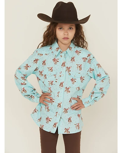 Panhandle Girls' Horse And Heart Print Long Sleeve Snap Western Shirt