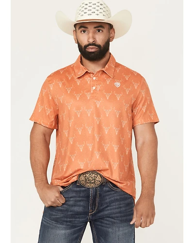 Rock & Roll Denim Men's Skull Print Short Sleeve Button-Down Stretch Polo