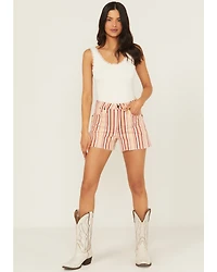 Wrangler Women's Natalie Striped High Rise Retro Cowboy Denim Shorts