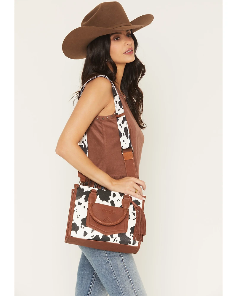 Wrangler Women's Boot Barn Exclusive Daisy Cow Print Tote with Tassel