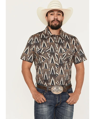 Rock & Roll Denim Men's Southwestern Print Short Sleeve Snap Stretch Western Shirt