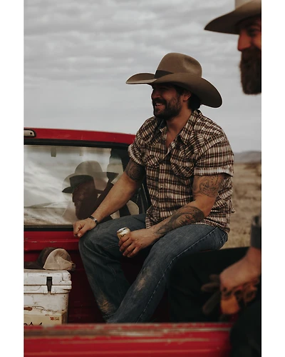 Cody James Men's Grit Plaid Print Short Sleeve Snap Western Shirt