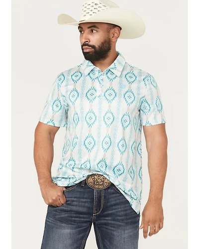 Rock & Roll Denim Men's Southwestern Print Short Sleeve Button-Down Stretch Polo Shirt