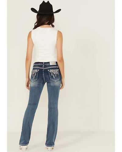 Grace LA Women's Medium Wash Dream Catcher Embroidered Mid Rise Bootcut Stretch Denim Jeans